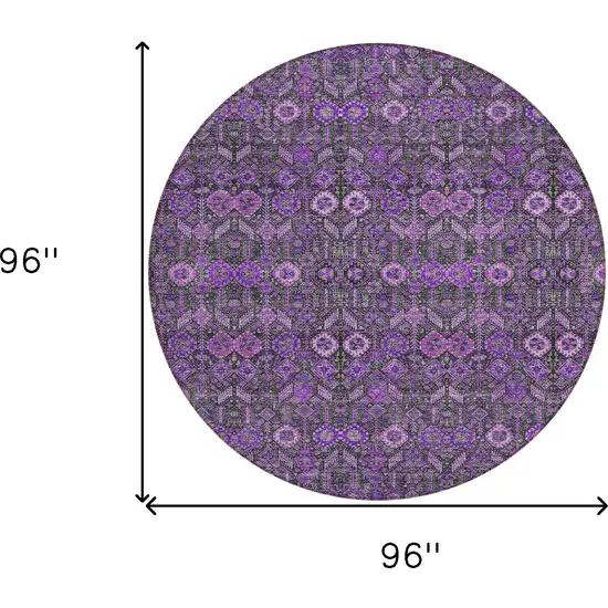 8' Round Purple and Green Round Floral Washable Non Skid Indoor Outdoor Area Rug Photo 3