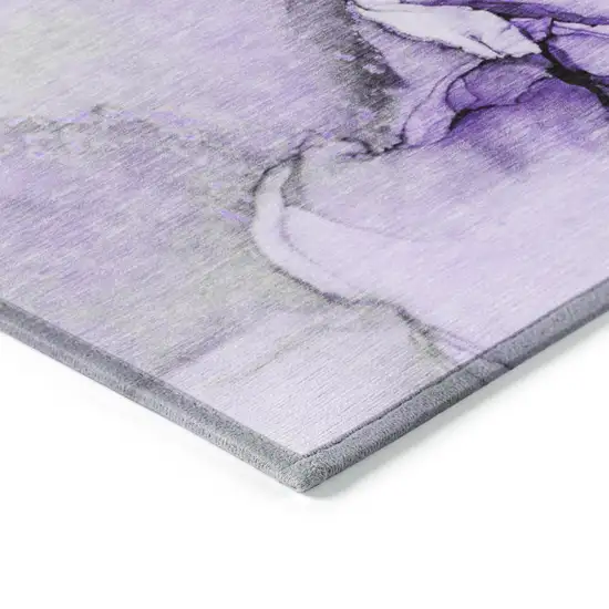 8' Round Purple and Ivory Round Abstract Washable Non Skid Indoor Outdoor Area Rug Photo 7