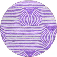 Photo of 8' Round Purple and White Round Abstract Washable Non Skid Indoor Outdoor Area Rug