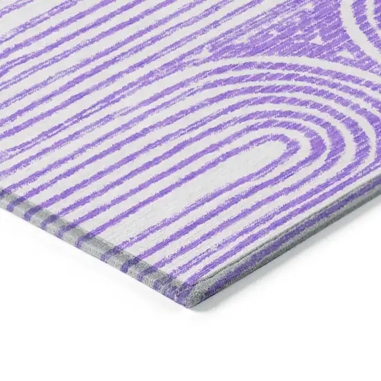 8' Round Purple and White Round Abstract Washable Non Skid Indoor Outdoor Area Rug Photo 7