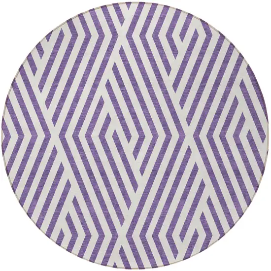 Purple and White Round Geometric Washable Non Skid Indoor Outdoor Area Rug Photo 5