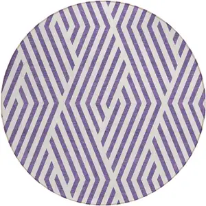 Photo of 8' Round Purple and White Round Geometric Washable Non Skid Indoor Outdoor Area Rug