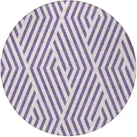 Photo of 8' Round Purple and White Round Geometric Washable Non Skid Indoor Outdoor Area Rug