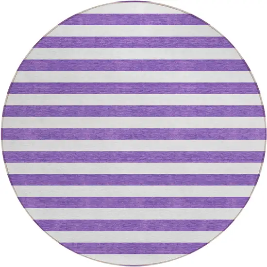 Purple and White Round Striped Washable Non Skid Indoor Outdoor Area Rug Photo 2