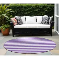 Photo of 8' Round Purple and White Round Striped Washable Non Skid Indoor Outdoor Area Rug