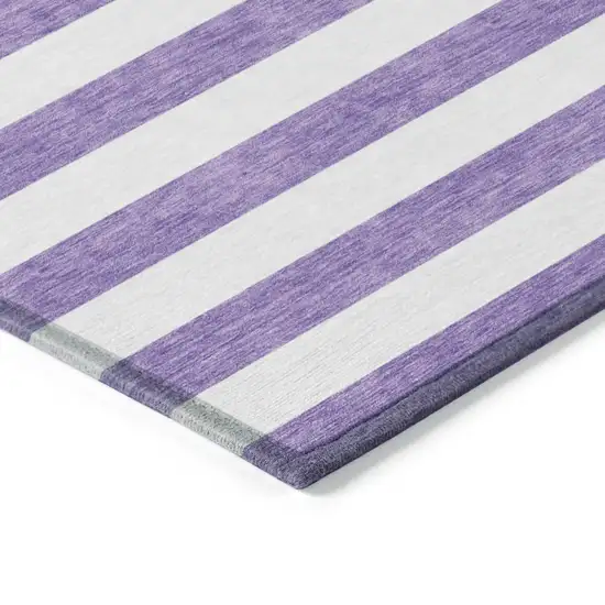 8' Round Purple and White Round Striped Washable Non Skid Indoor Outdoor Area Rug Photo 7