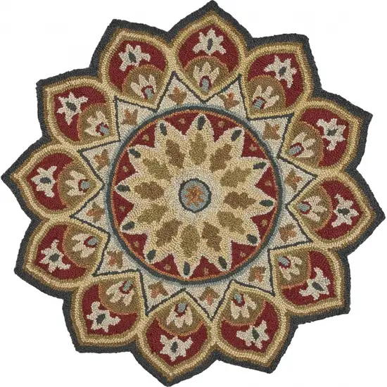 4' Round Red Decorative Petaled Edge Area Rug Photo 1