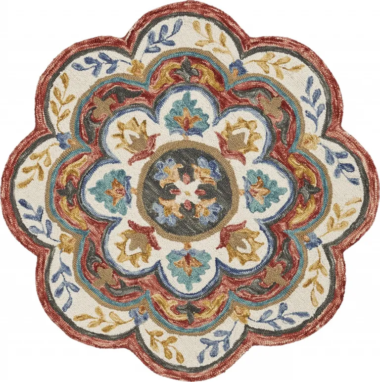 4' Round Red Layered Petals Area Rug Photo 1