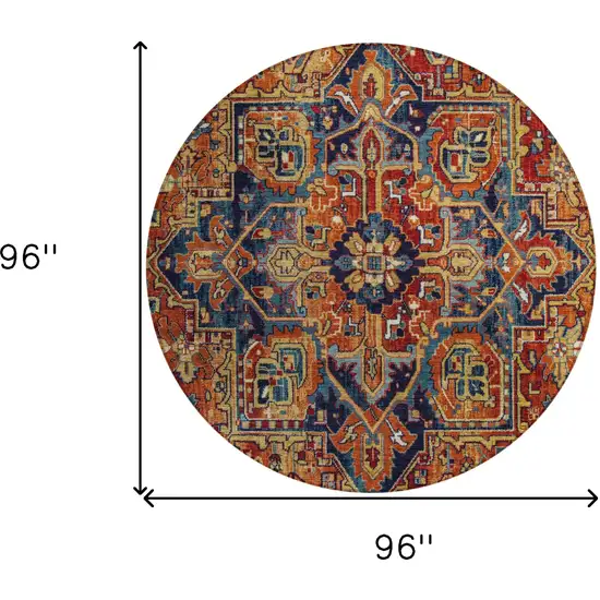 Red Orange and Blue Round Oriental Washable Non Skid Indoor Outdoor Area Rug Photo 3