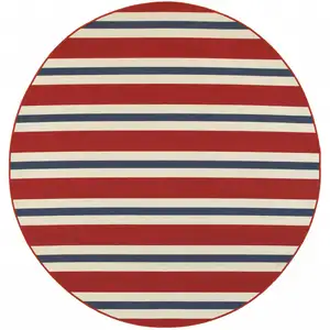 Photo of 8' Round Red Round Geometric Stain Resistant Indoor Outdoor Area Rug