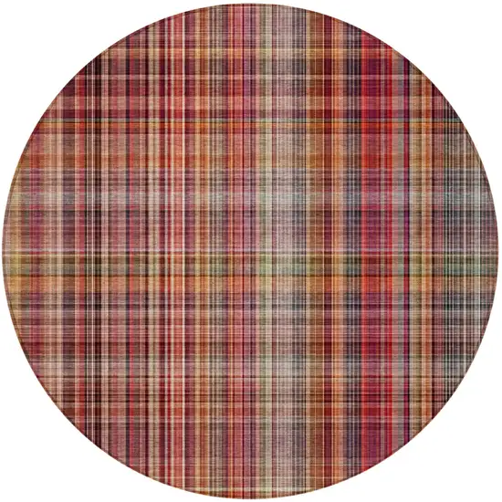 Red Round Plaid Washable Non Skid Indoor Outdoor Area Rug Photo 5