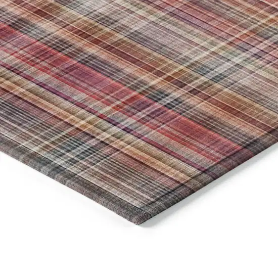 Red Round Plaid Washable Non Skid Indoor Outdoor Area Rug Photo 7