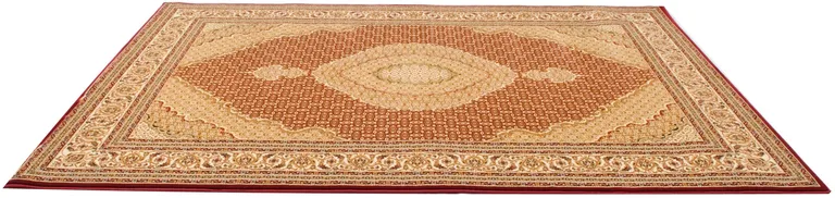 5' Round Red and Beige Medallion Area Rug Photo 5