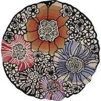 Photo of 6' Round Red and Black Floral Blossom Area Rug