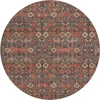 Photo of 8' Round Red and Dark Blue Round Floral Washable Non Skid Indoor Outdoor Area Rug