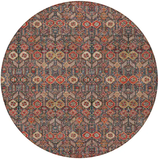 Red and Dark Blue Round Floral Washable Non Skid Indoor Outdoor Area Rug Photo 5