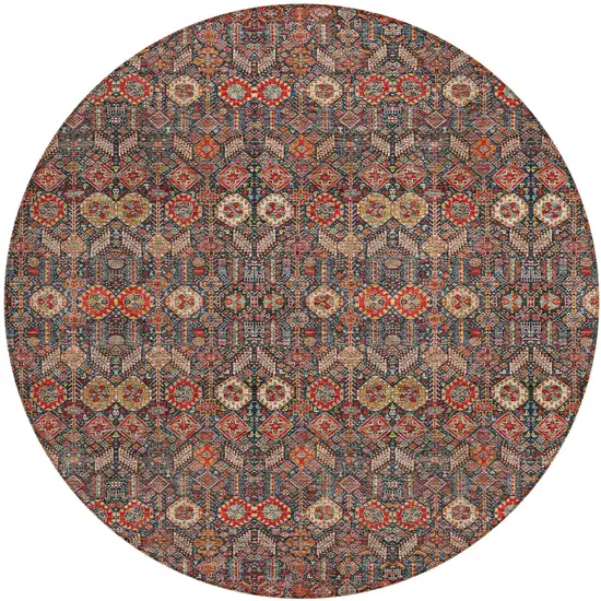 Red and Dark Blue Round Floral Washable Non Skid Indoor Outdoor Area Rug Photo 2