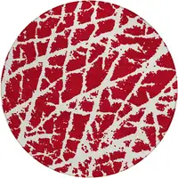 Photo of 8' Round Red and White Round Abstract Washable Non Skid Indoor Outdoor Area Rug