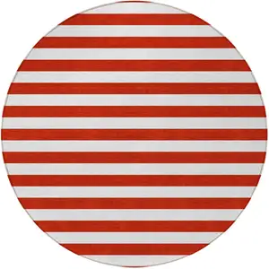 Photo of 8' Round Red and White Round Striped Washable Non Skid Indoor Outdoor Area Rug