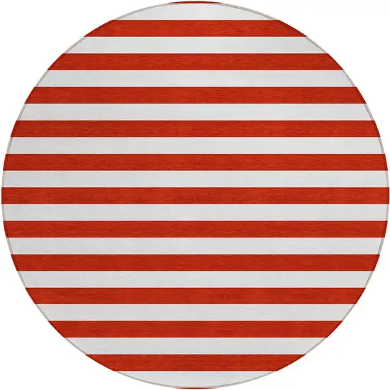 Red and White Round Striped Washable Non Skid Indoor Outdoor Area Rug Photo 2