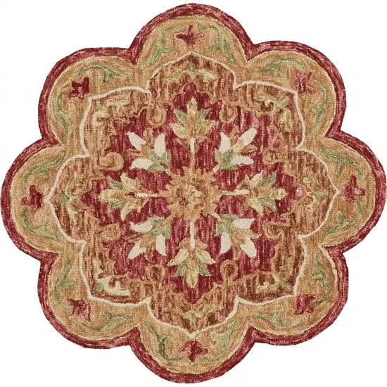 4' Round Rustic Red Scalloped Edge Area Rug Photo 1