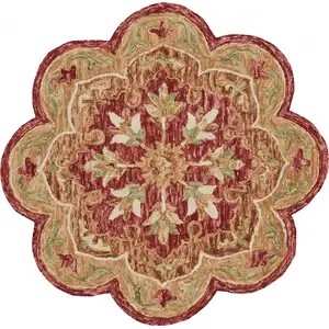 Photo of 4' Round Rustic Red Scalloped Edge Area Rug