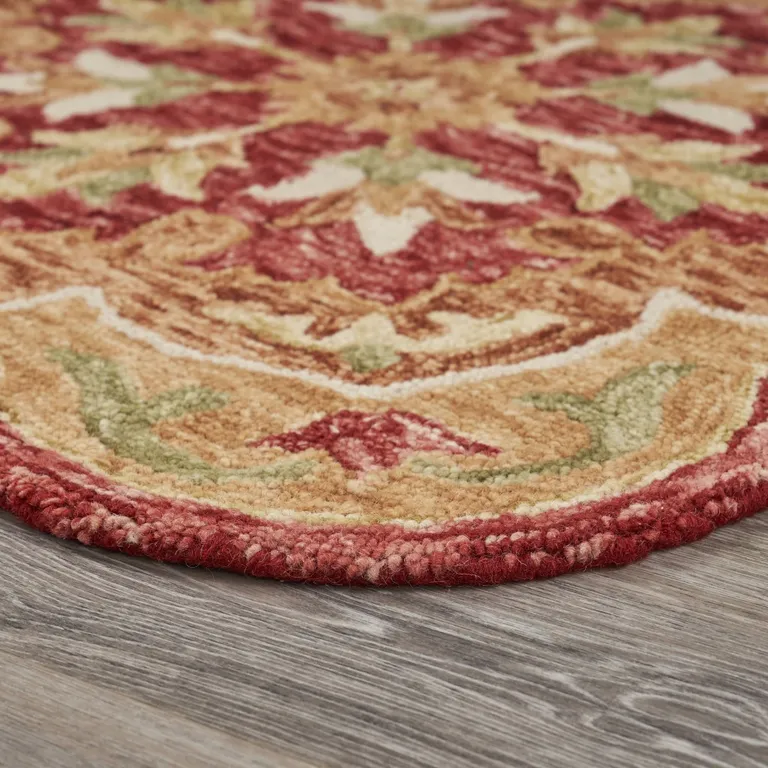4' Round Rustic Red Scalloped Edge Area Rug Photo 3