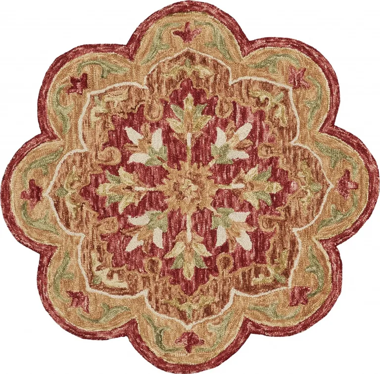 6' Round Rustic Red Scalloped Edge Area Rug Photo 1