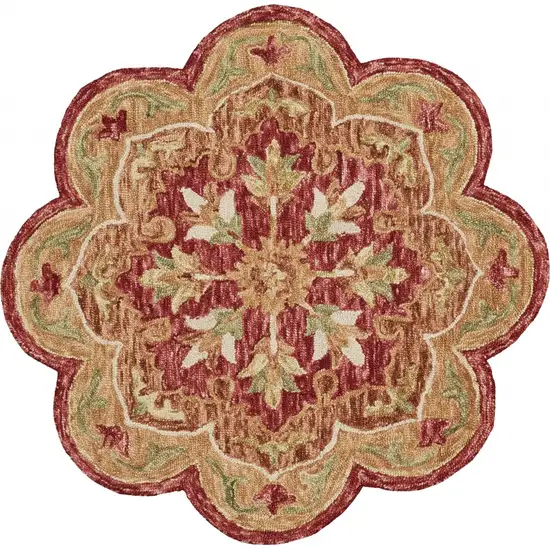 6' Round Rustic Red Scalloped Edge Area Rug Photo 1