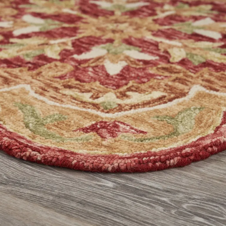 6' Round Rustic Red Scalloped Edge Area Rug Photo 3