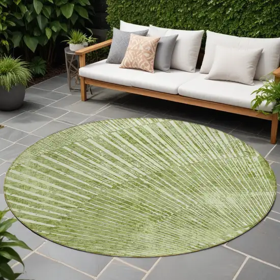 Sage Round Abstract Washable Non Skid Indoor Outdoor Area Rug Photo 1