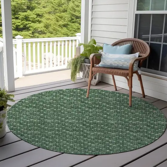 8' Round Sage Round Geometric Washable Non Skid Indoor Outdoor Area Rug Photo 8