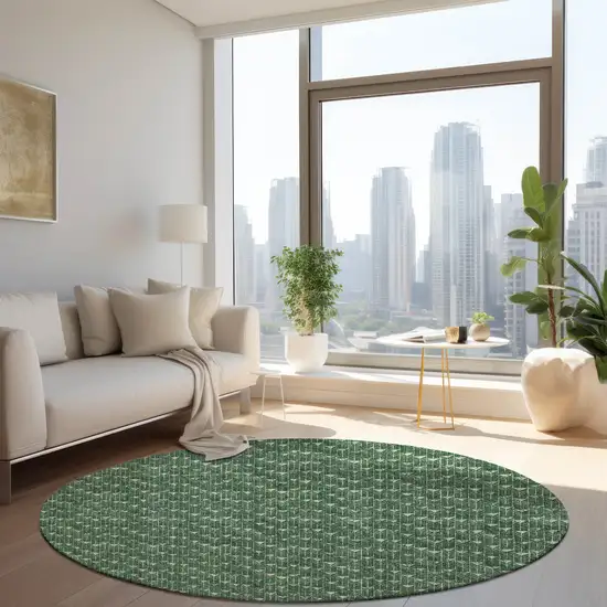 Sage Round Geometric Washable Non Skid Indoor Outdoor Area Rug Photo 9