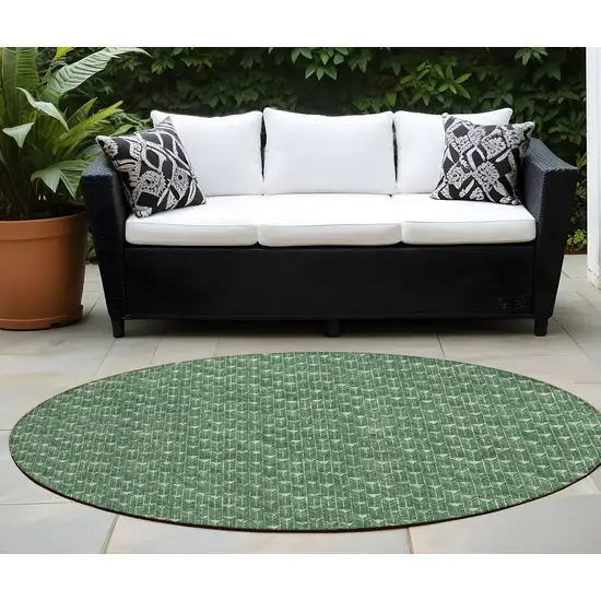 8' Round Sage Round Geometric Washable Non Skid Indoor Outdoor Area Rug Photo 1