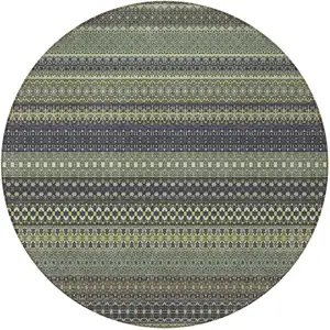 Photo of 8' Round Sage Round Striped Washable Non Skid Indoor Outdoor Area Rug