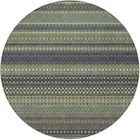 Photo of 8' Round Sage Round Striped Washable Non Skid Indoor Outdoor Area Rug