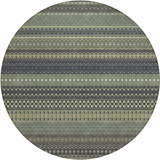 8' Round Sage Round Striped Washable Non Skid Indoor Outdoor Area Rug Photo 2