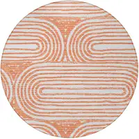 Photo of 8' Round Salmon Round Abstract Washable Non Skid Indoor Outdoor Area Rug