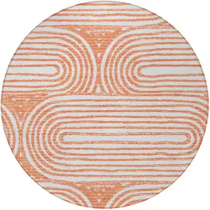 Photo of 8' Round Salmon Round Abstract Washable Non Skid Indoor Outdoor Area Rug