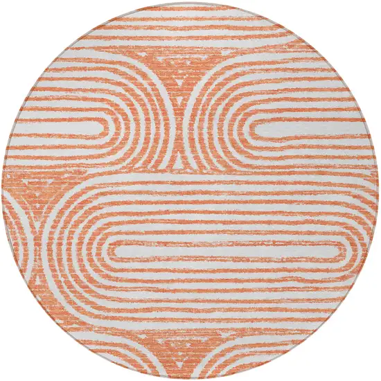 8' Round Salmon Round Abstract Washable Non Skid Indoor Outdoor Area Rug Photo 2