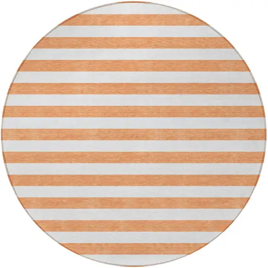 8' Round Salmon Round Striped Washable Non Skid Indoor Outdoor Area Rug Photo 5