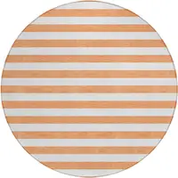 Photo of 8' Round Salmon Round Striped Washable Non Skid Indoor Outdoor Area Rug