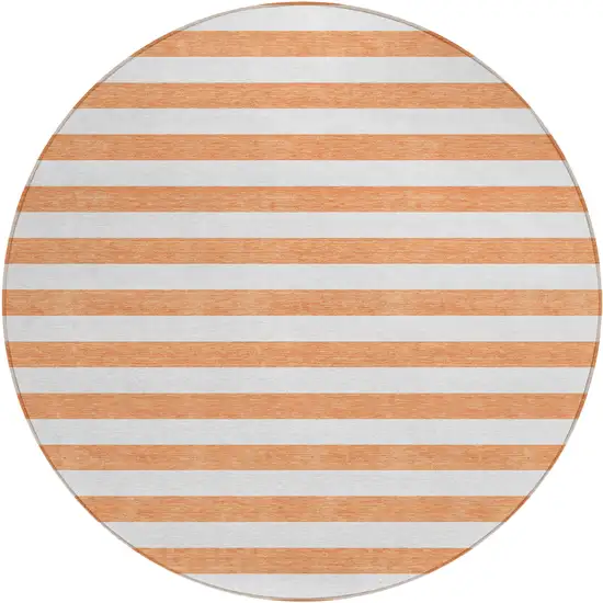 8' Round Salmon Round Striped Washable Non Skid Indoor Outdoor Area Rug Photo 2