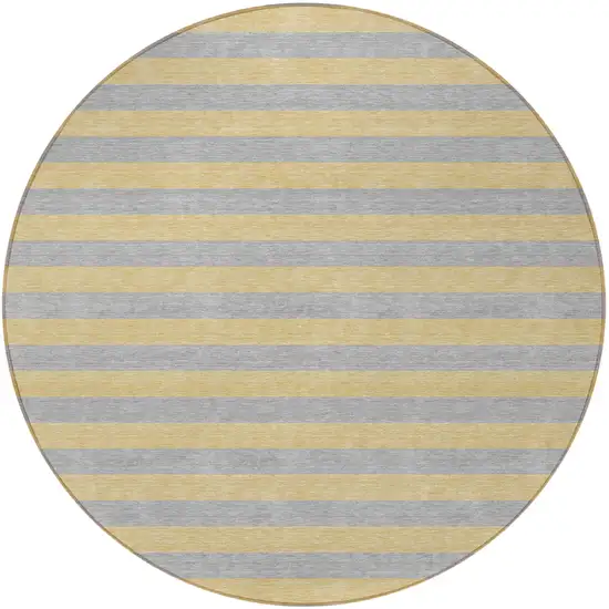 Silver Round Striped Washable Non Skid Indoor Outdoor Area Rug Photo 5