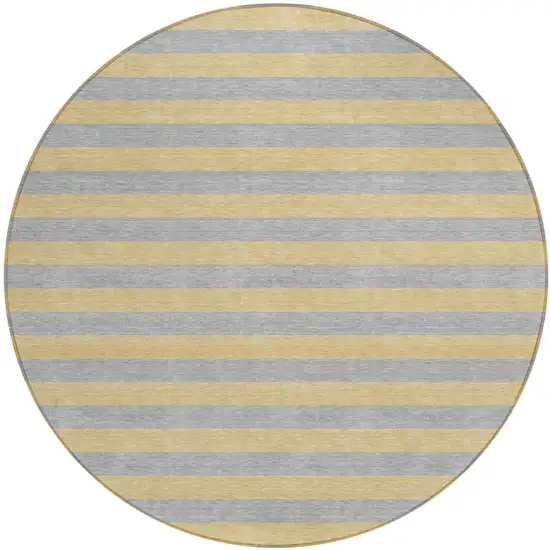 Silver Round Striped Washable Non Skid Indoor Outdoor Area Rug Photo 2