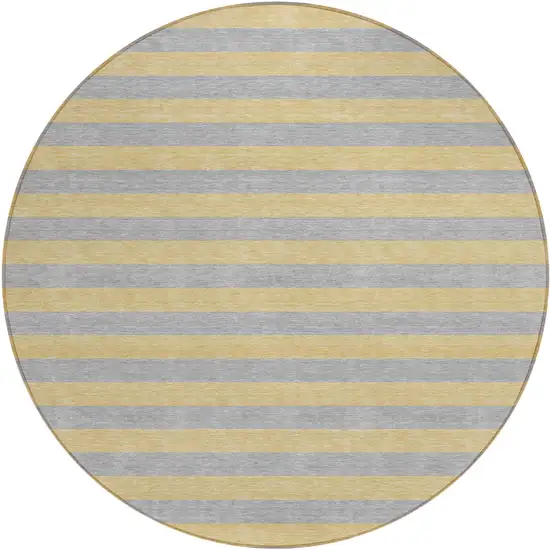 8' Round Silver Round Striped Washable Non Skid Indoor Outdoor Area Rug Photo 2