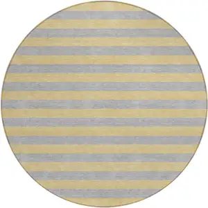 Photo of 8' Round Silver Round Striped Washable Non Skid Indoor Outdoor Area Rug