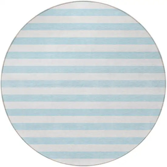 8' Round Sky Blue Round Striped Washable Non Skid Indoor Outdoor Area Rug Photo 5