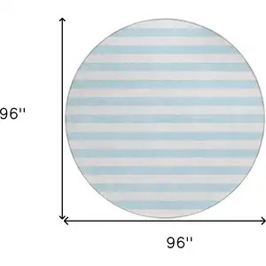 Photo of 8' Round Sky Blue Round Striped Washable Non Skid Indoor Outdoor Area Rug