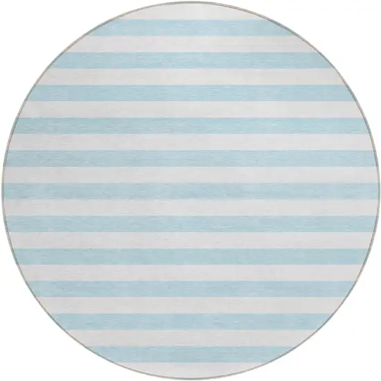 8' Round Sky Blue Round Striped Washable Non Skid Indoor Outdoor Area Rug Photo 2